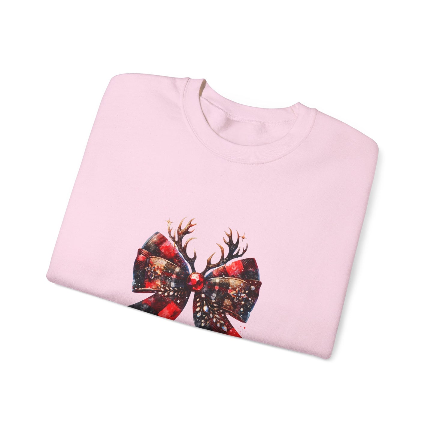 Crewneck Sweatshirt with Festive Reindeer Bow Graphic