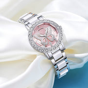 Butterfly Diamond-encrusted Luxury Women's Watch With Calendar And Steel Strap
