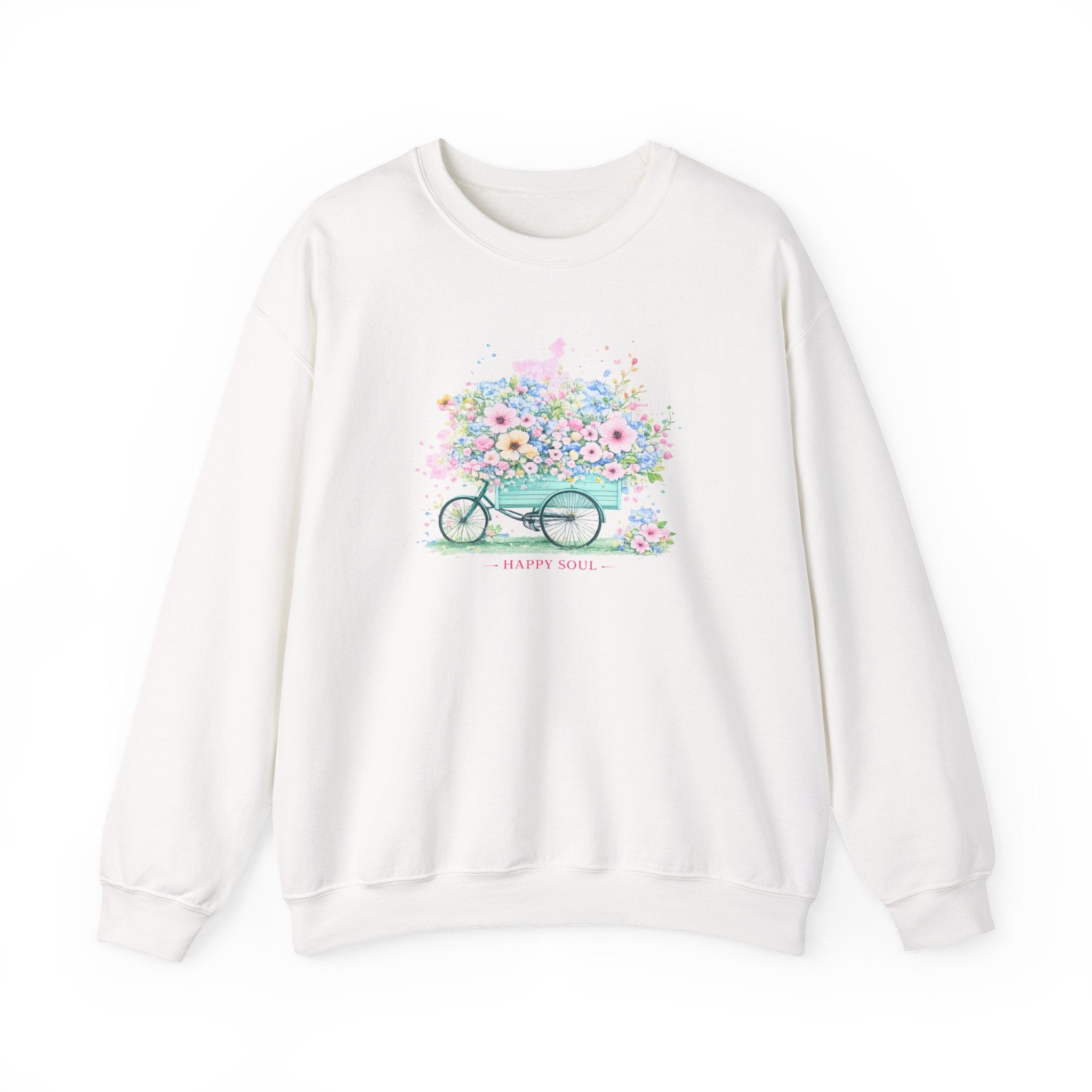 Floral Bike "Happy Soul" Crewneck Sweatshirt