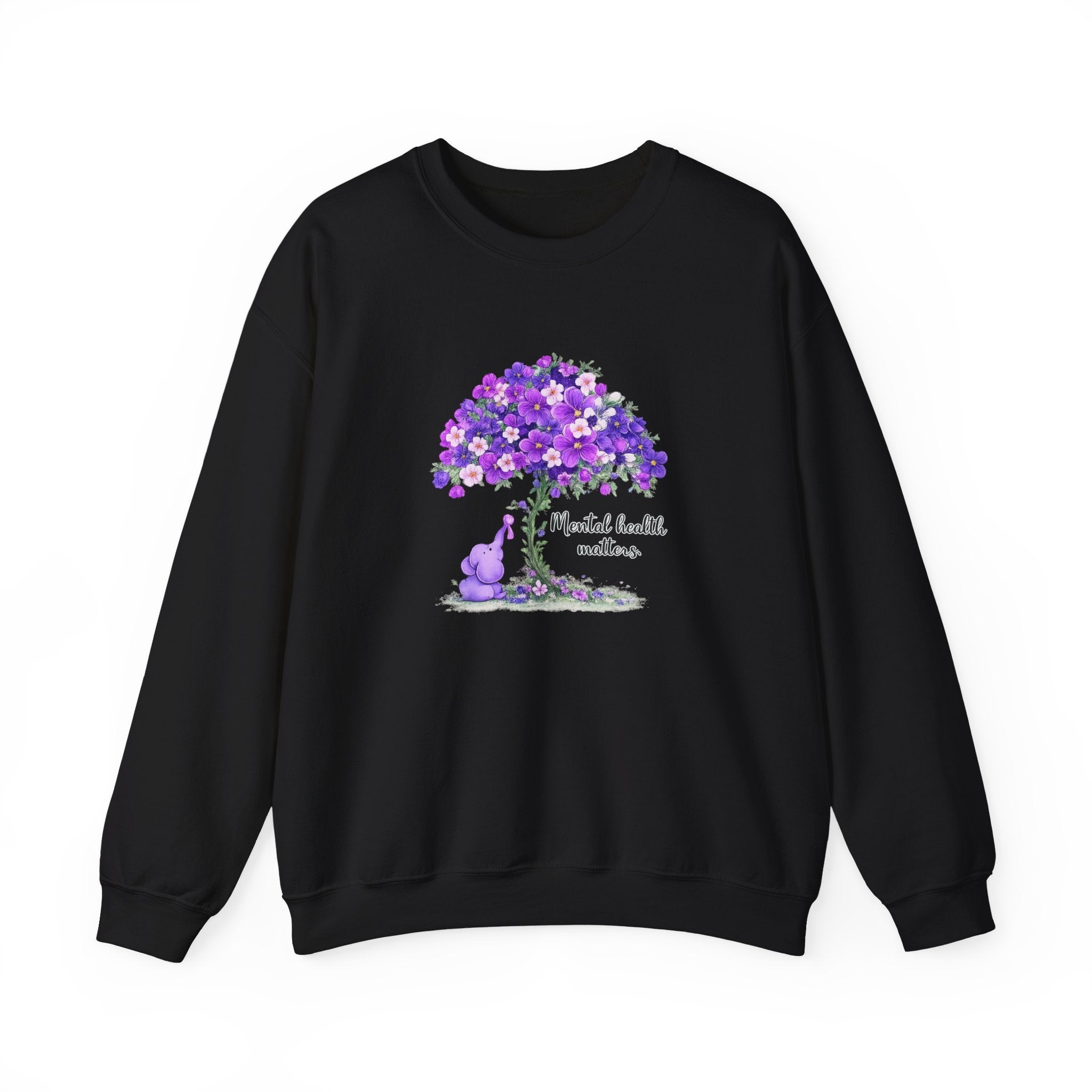 Purple Floral Tree & Cat Crewneck Sweatshirt.