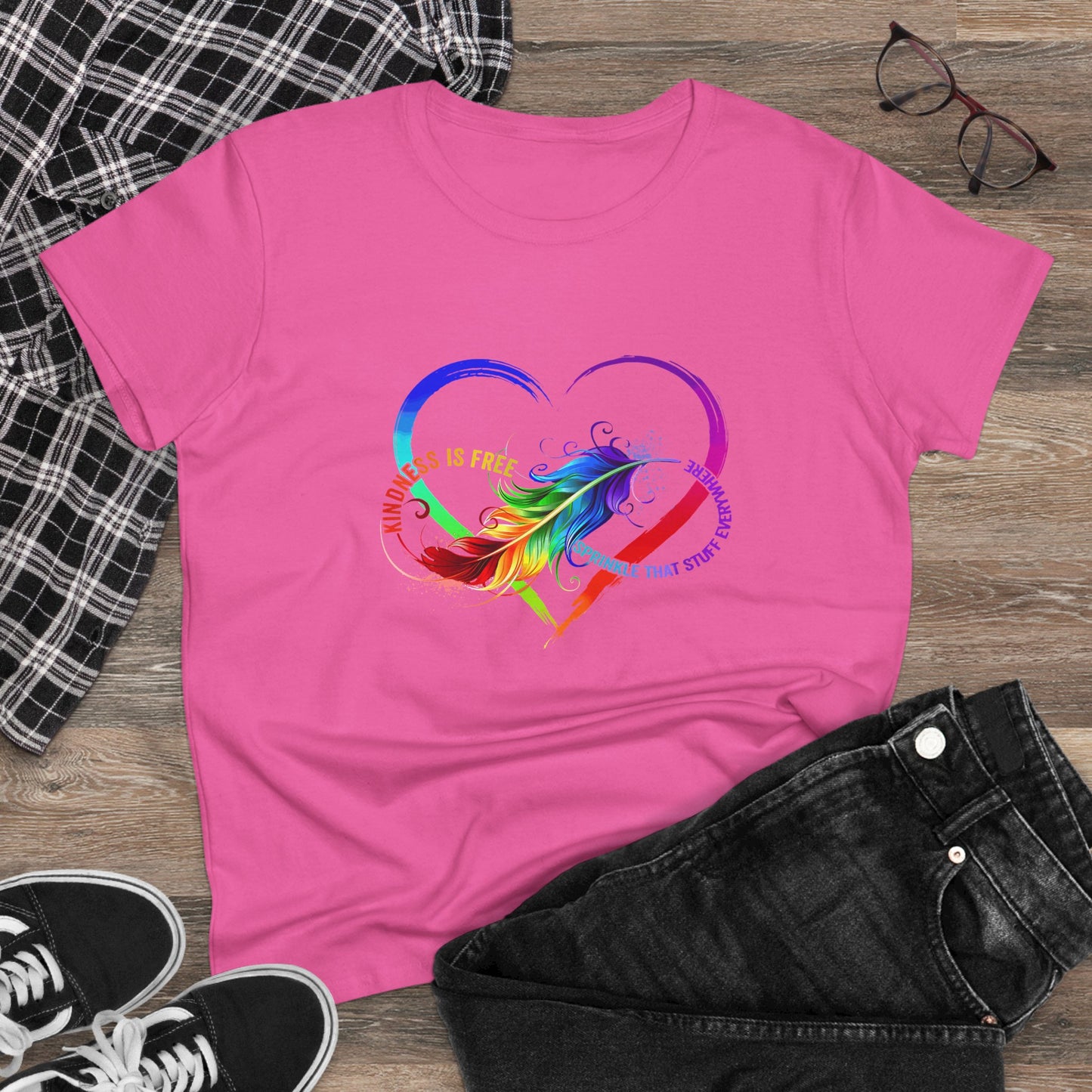 Rainbow Feather Heart Women's T-Shirt.