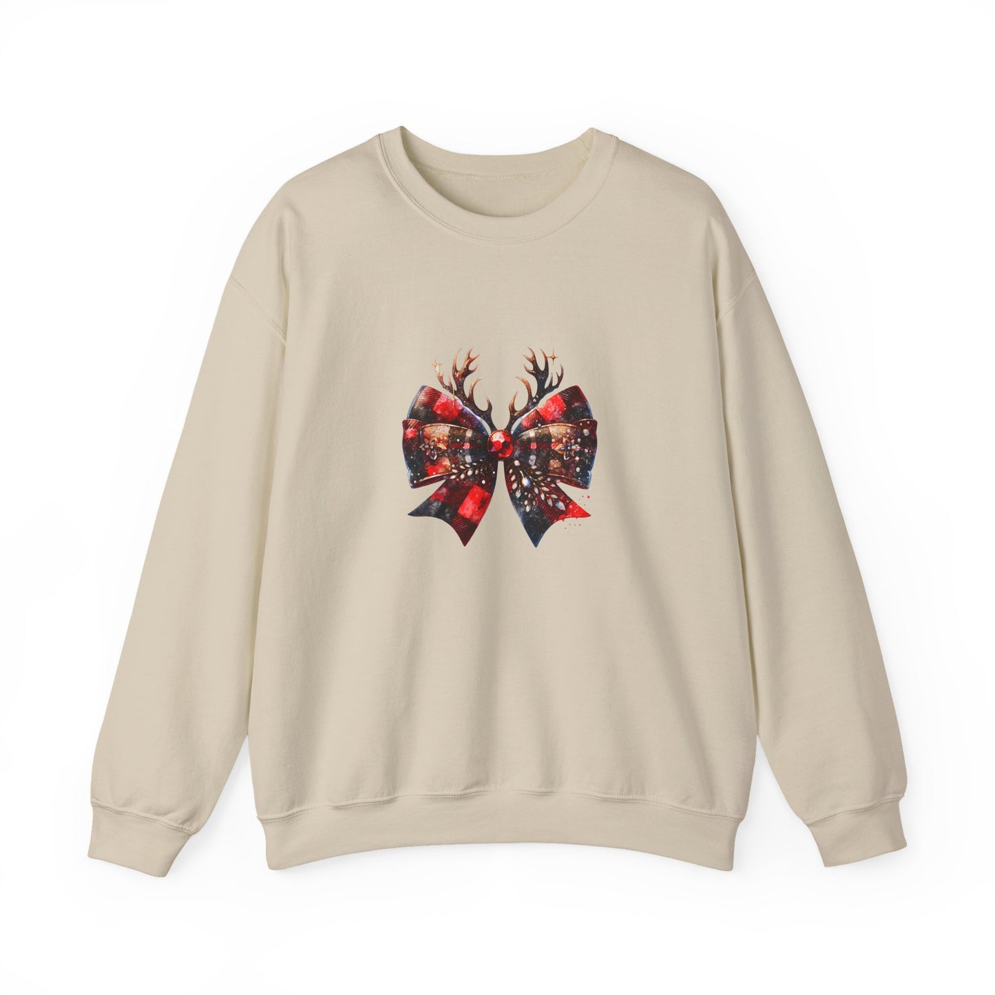 Crewneck Sweatshirt with Festive Reindeer Bow Graphic