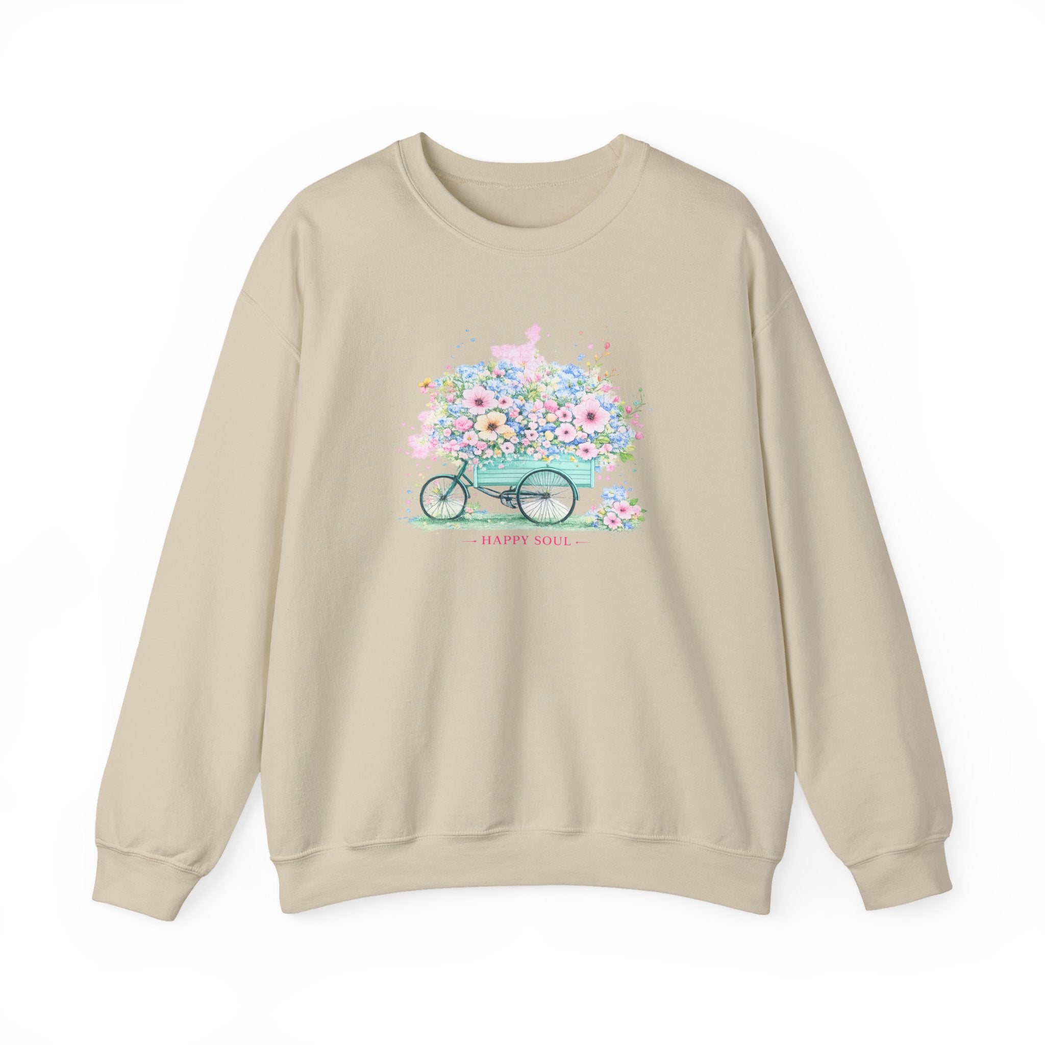 Floral Bike "Happy Soul" Crewneck Sweatshirt