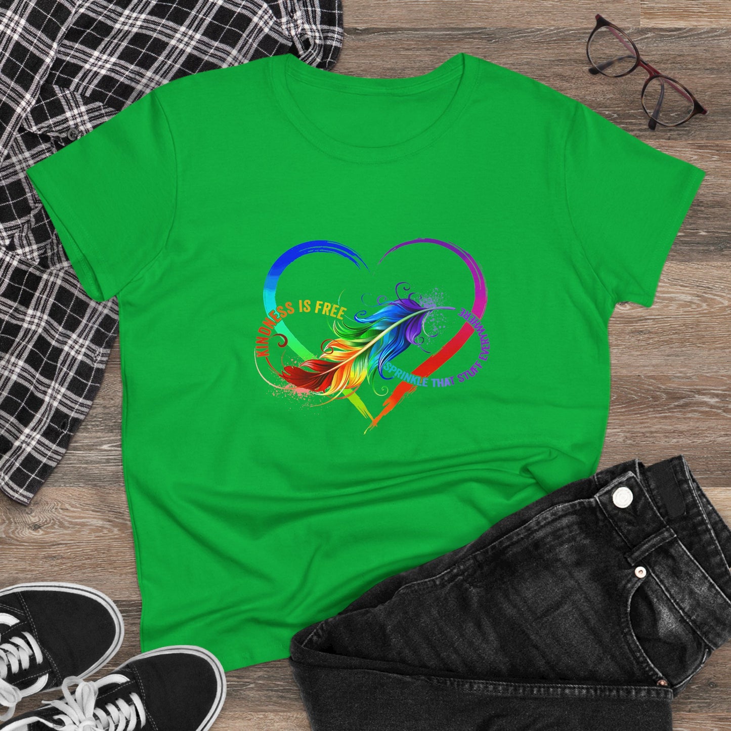 Rainbow Feather Heart Women's T-Shirt.