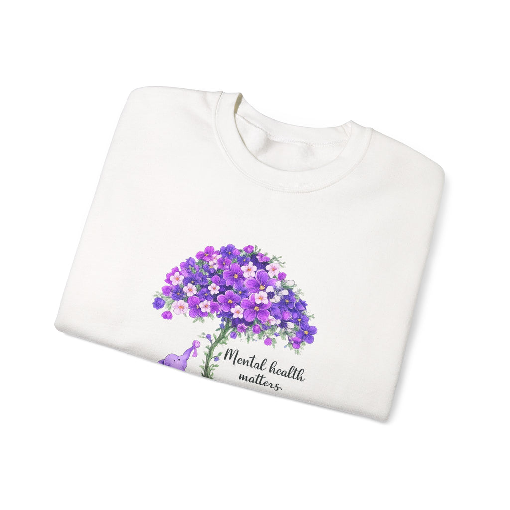 Purple Floral Tree & Cat Crewneck Sweatshirt.