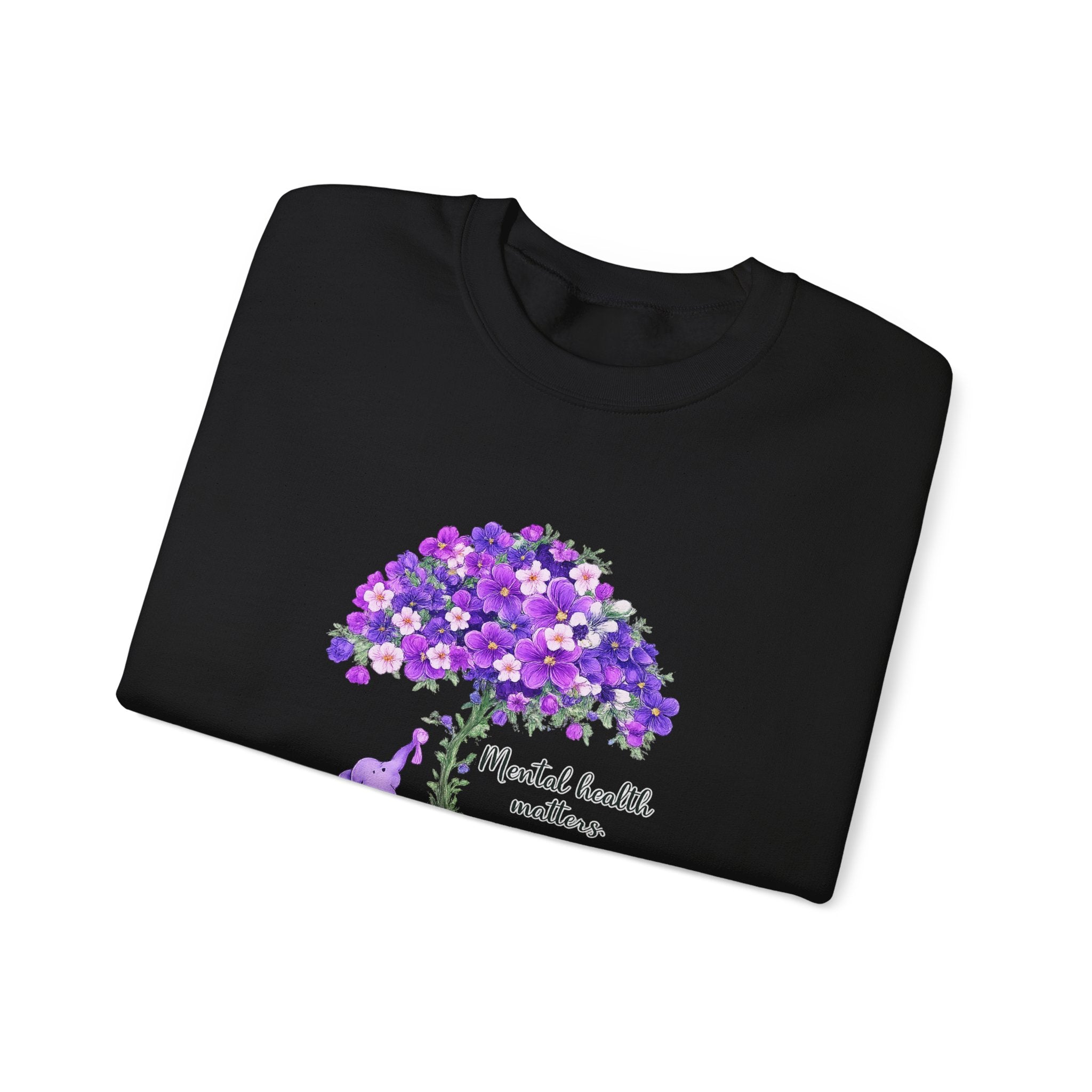 Purple Floral Tree & Cat Crewneck Sweatshirt.