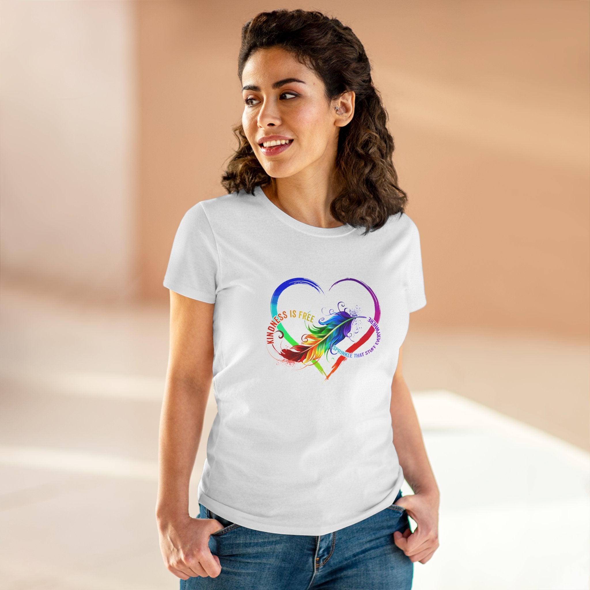 Rainbow Feather Heart Women's T-Shirt.