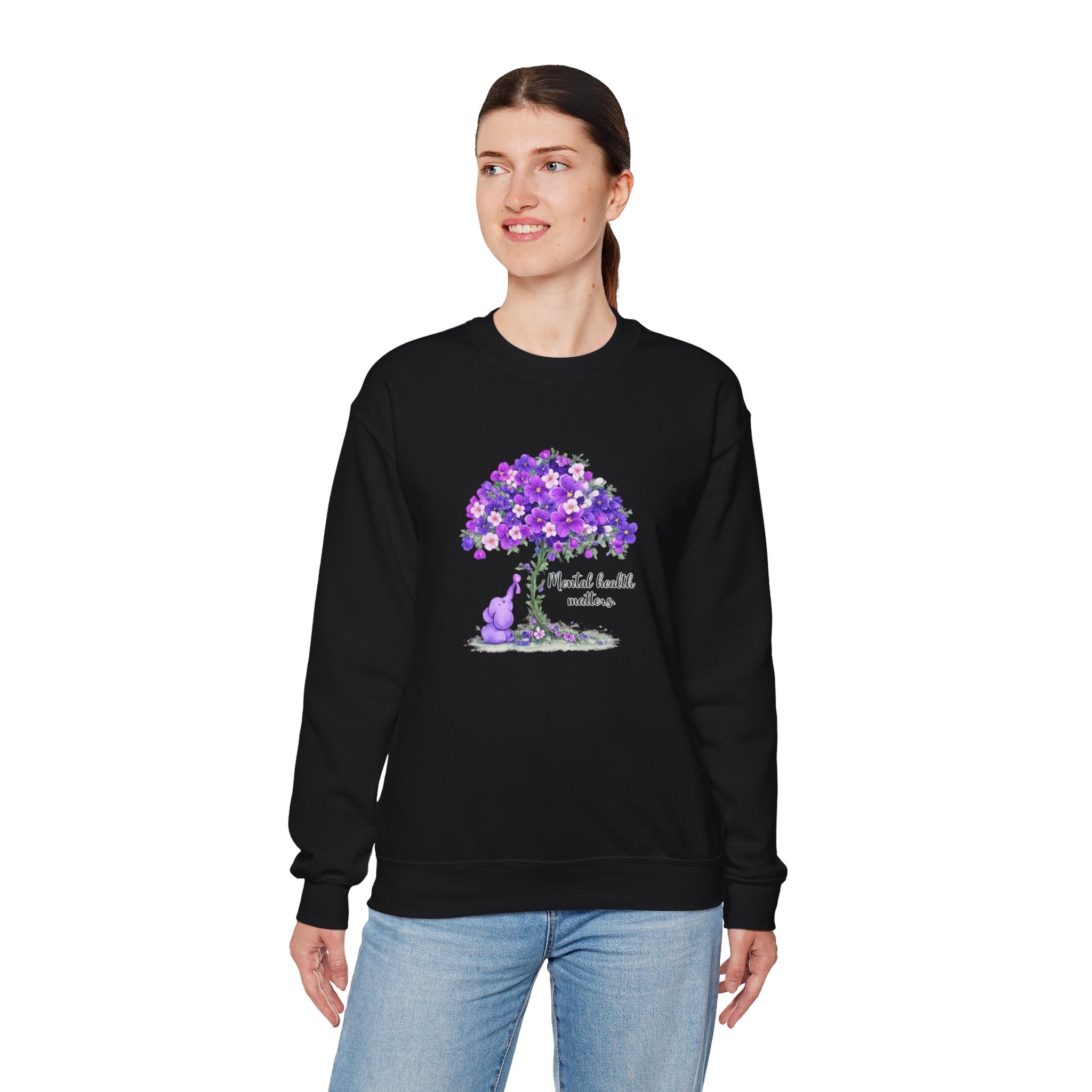Purple Floral Tree & Cat Crewneck Sweatshirt.