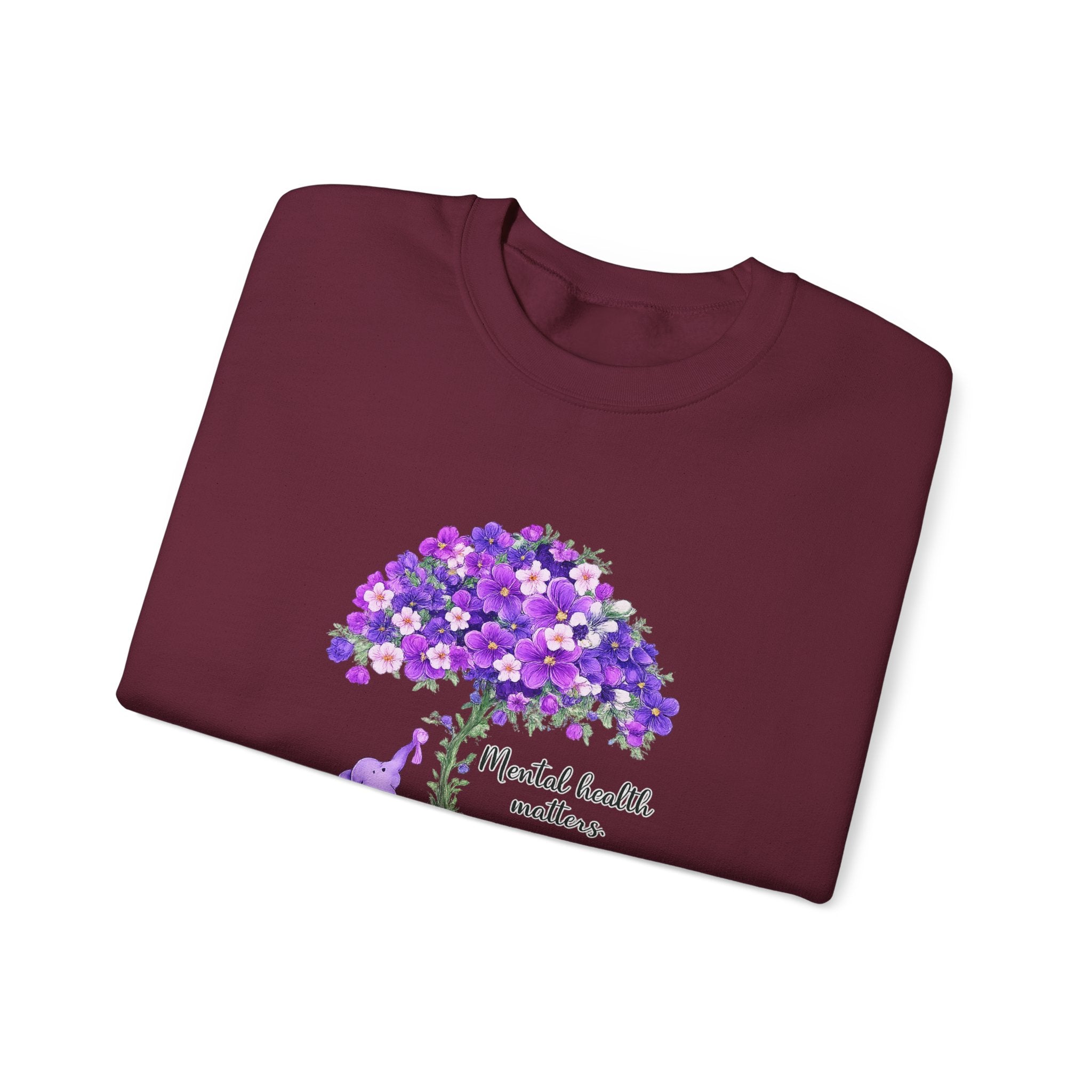 Purple Floral Tree & Cat Crewneck Sweatshirt.