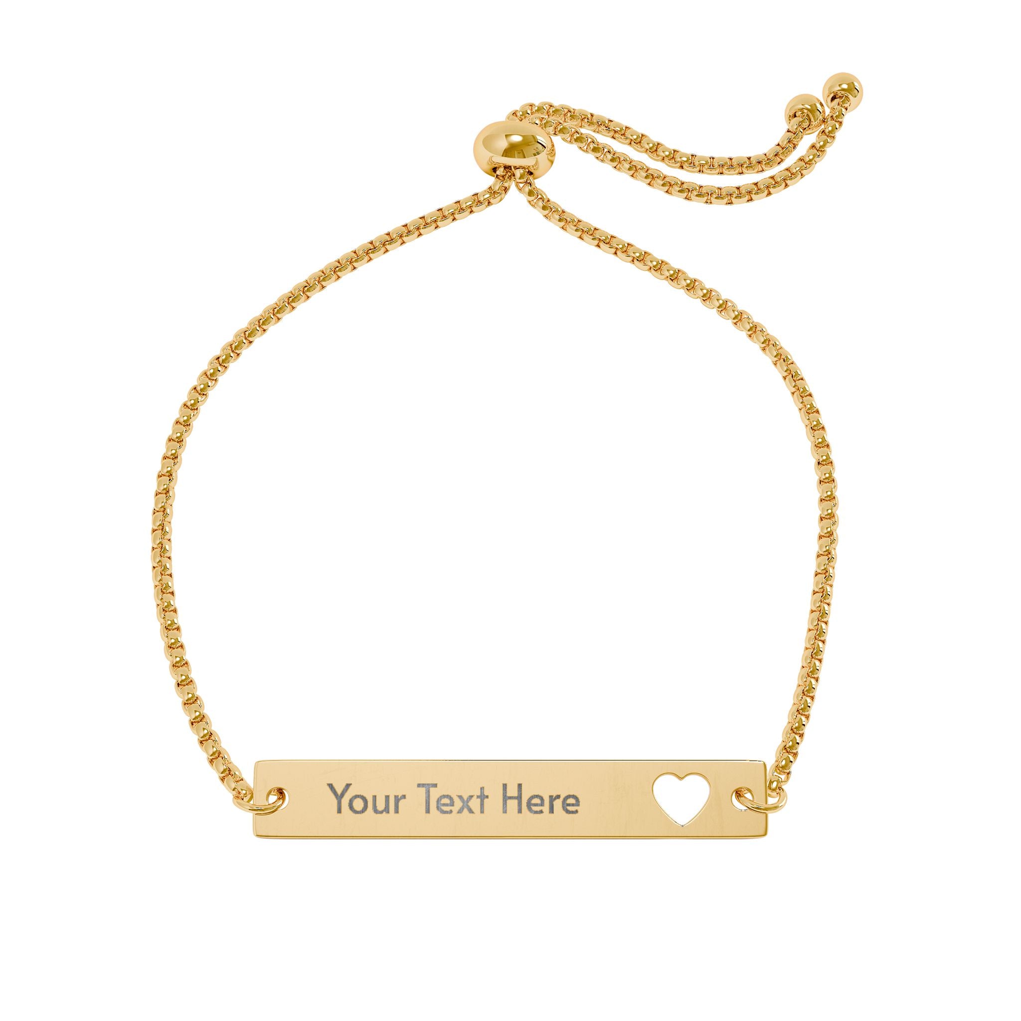 Engravable Heart Cutout Bar Bracelet — Adjustable Personalized Name Bracelet (Gold/Rose Gold)