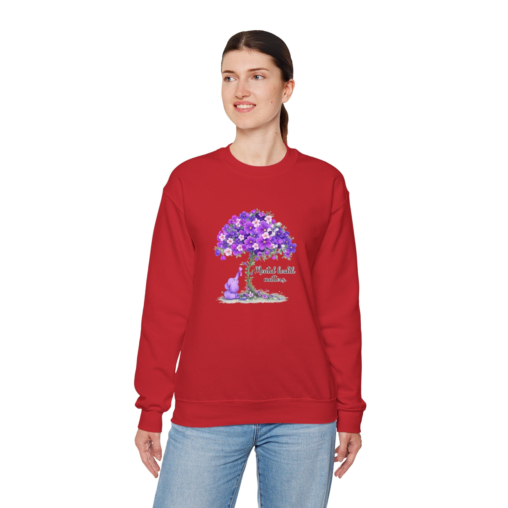 Purple Floral Tree & Cat Crewneck Sweatshirt.