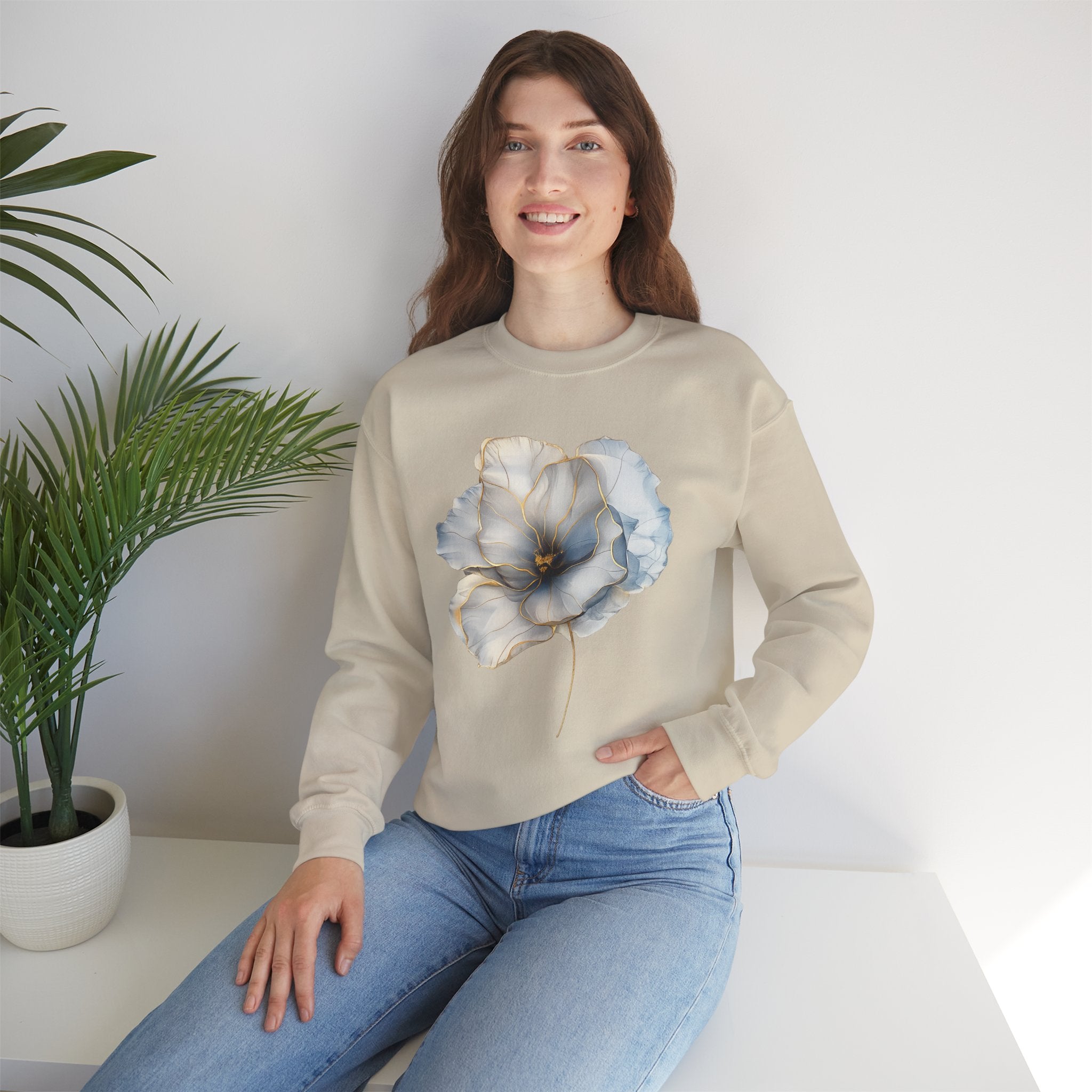 Soft Blue Poppy Design — Women Sweatshirt