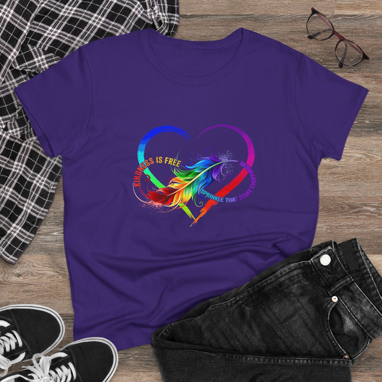 Rainbow Feather Heart Women's T-Shirt.