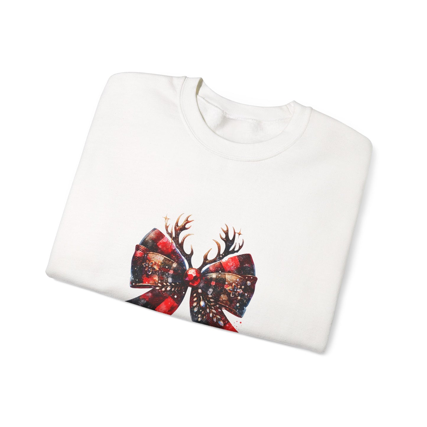Crewneck Sweatshirt with Festive Reindeer Bow Graphic