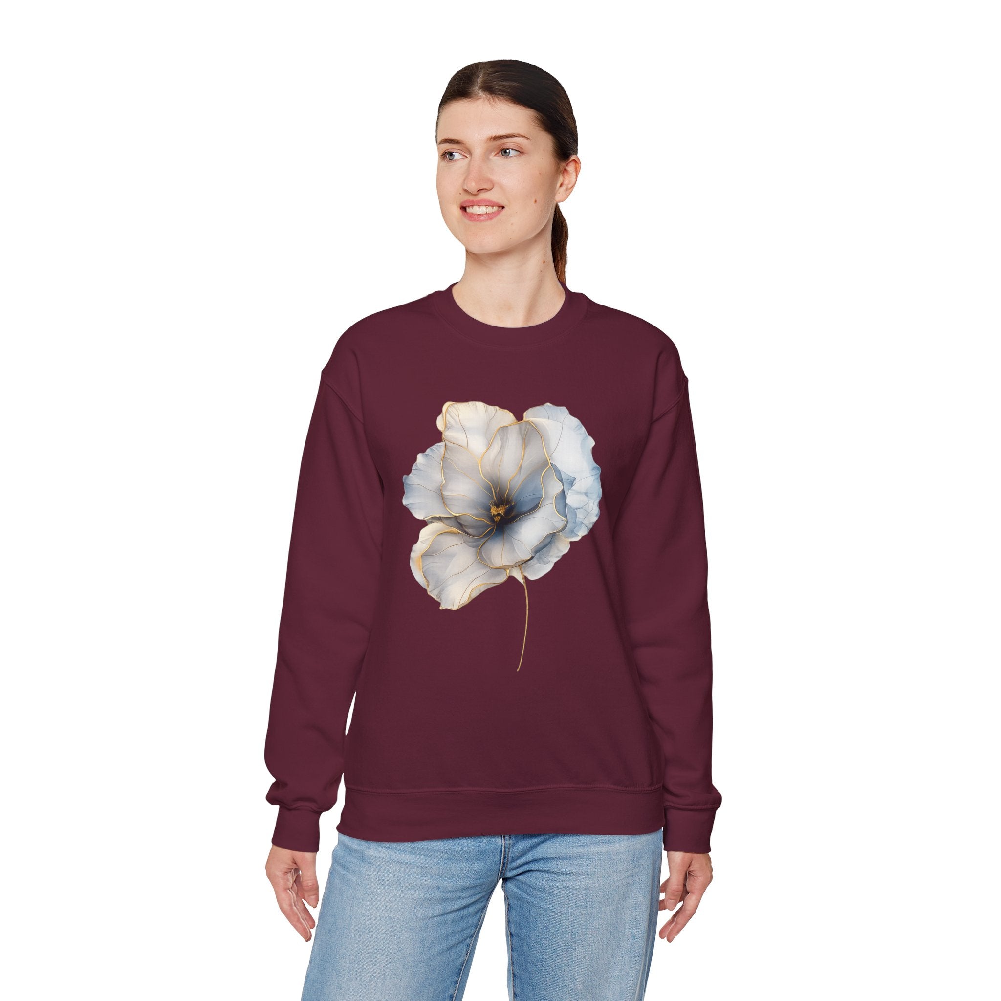 Soft Blue Poppy Design — Women Sweatshirt