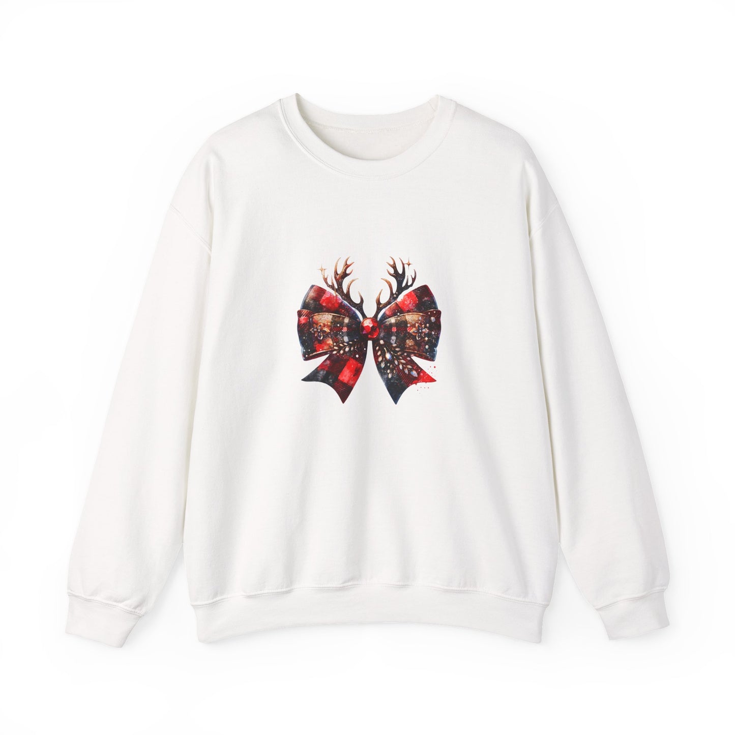 Crewneck Sweatshirt with Festive Reindeer Bow Graphic