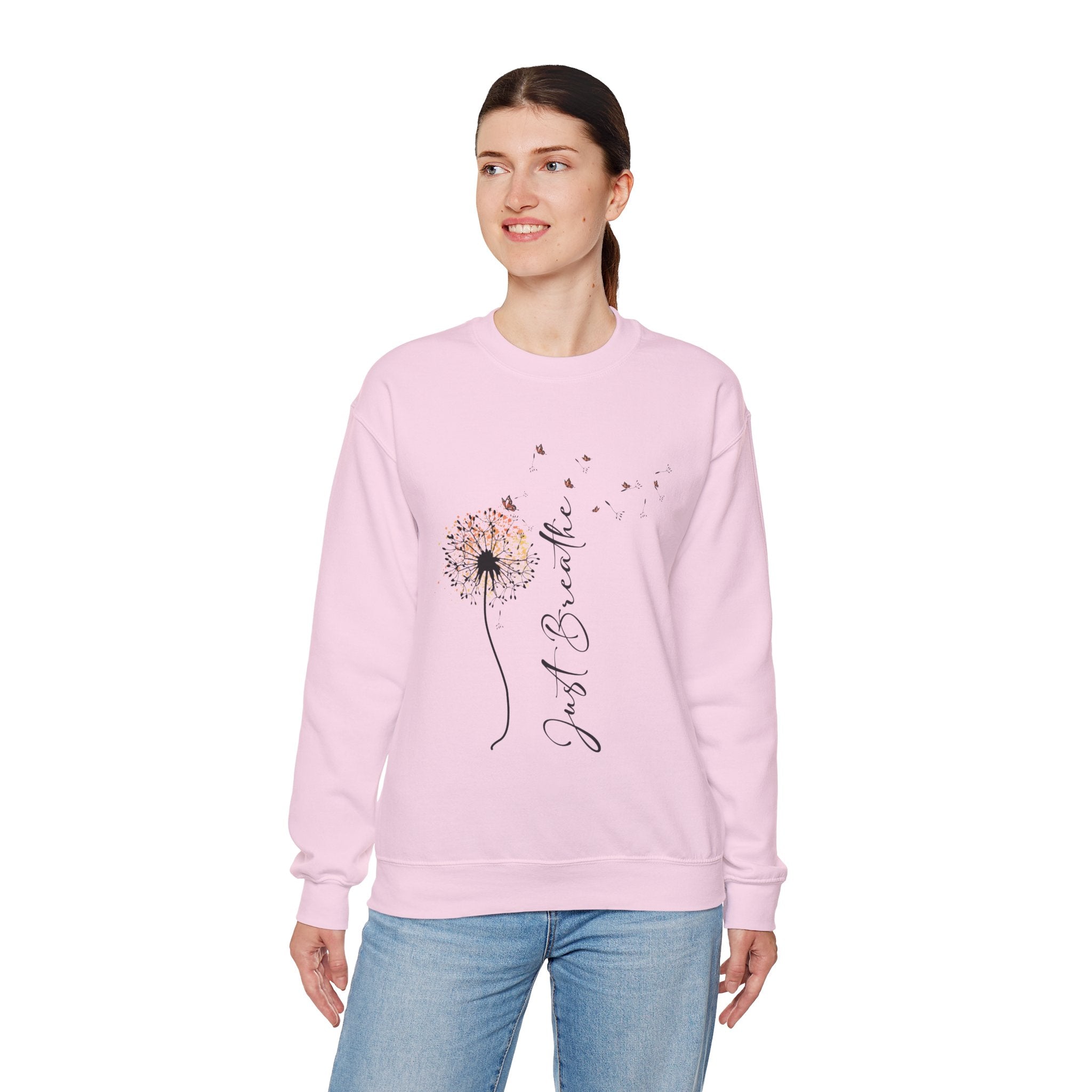 Crewneck Sweatshirt - Dandelion "Just Breathe" Floral Graphic