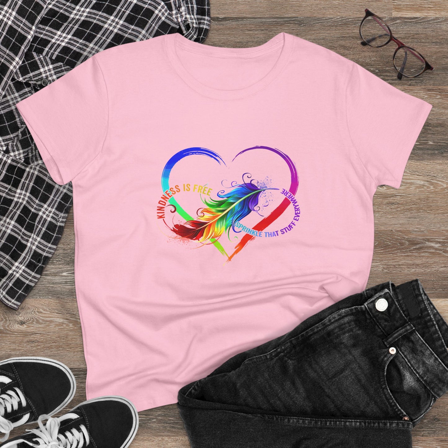 Rainbow Feather Heart Women's T-Shirt.