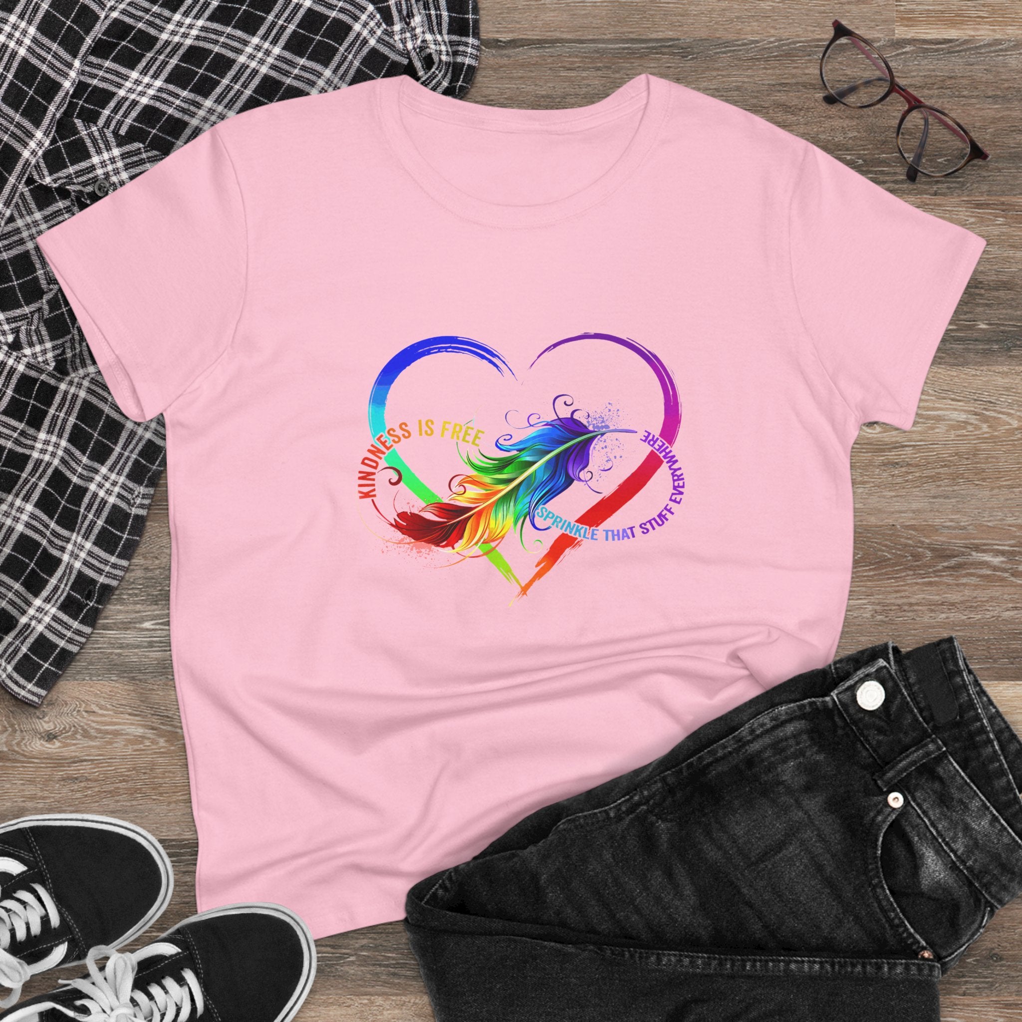 Rainbow Feather Heart Women's T-Shirt.