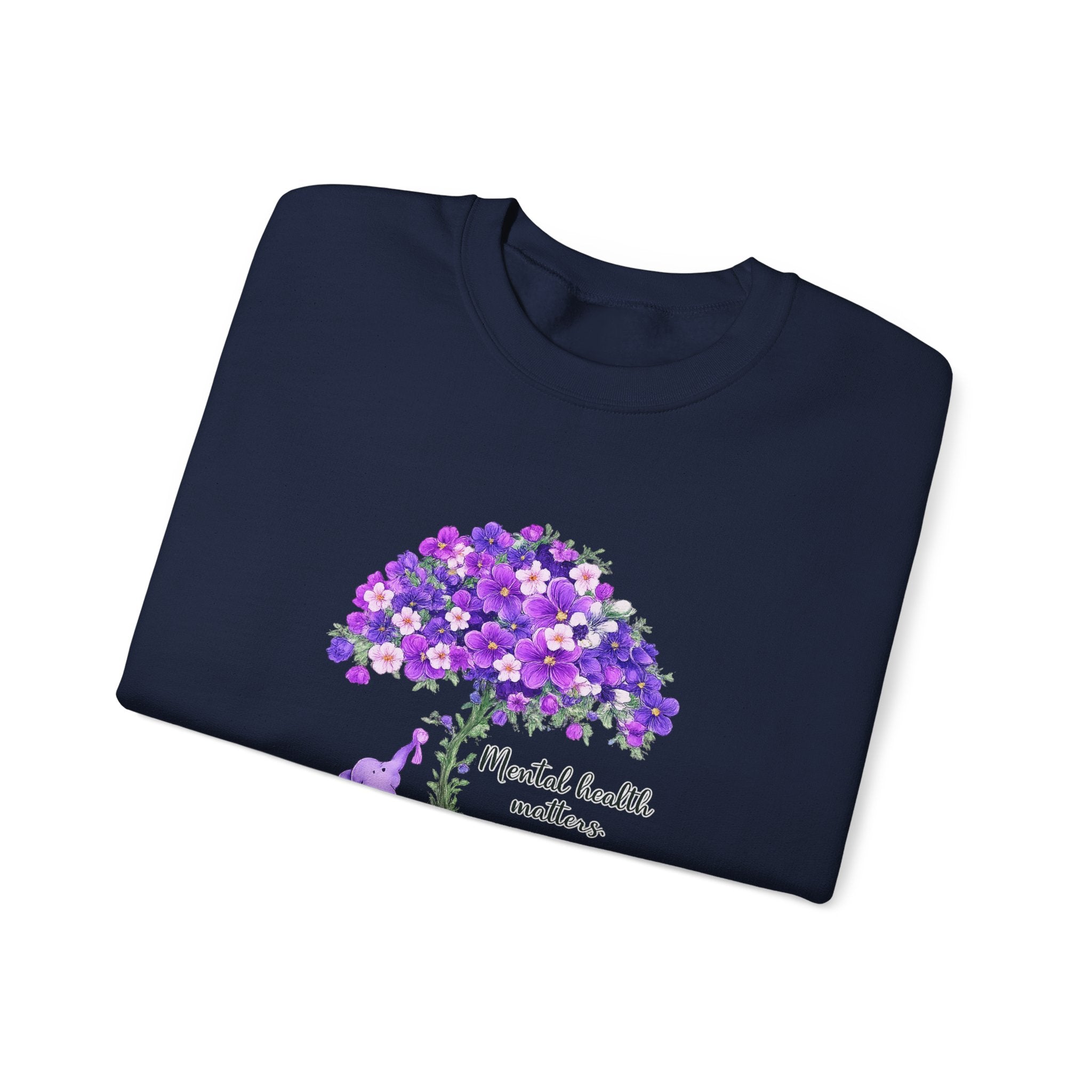Purple Floral Tree & Cat Crewneck Sweatshirt.