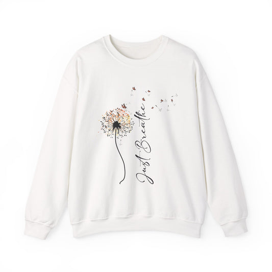 Crewneck Sweatshirt - Dandelion "Just Breathe" Floral Graphic