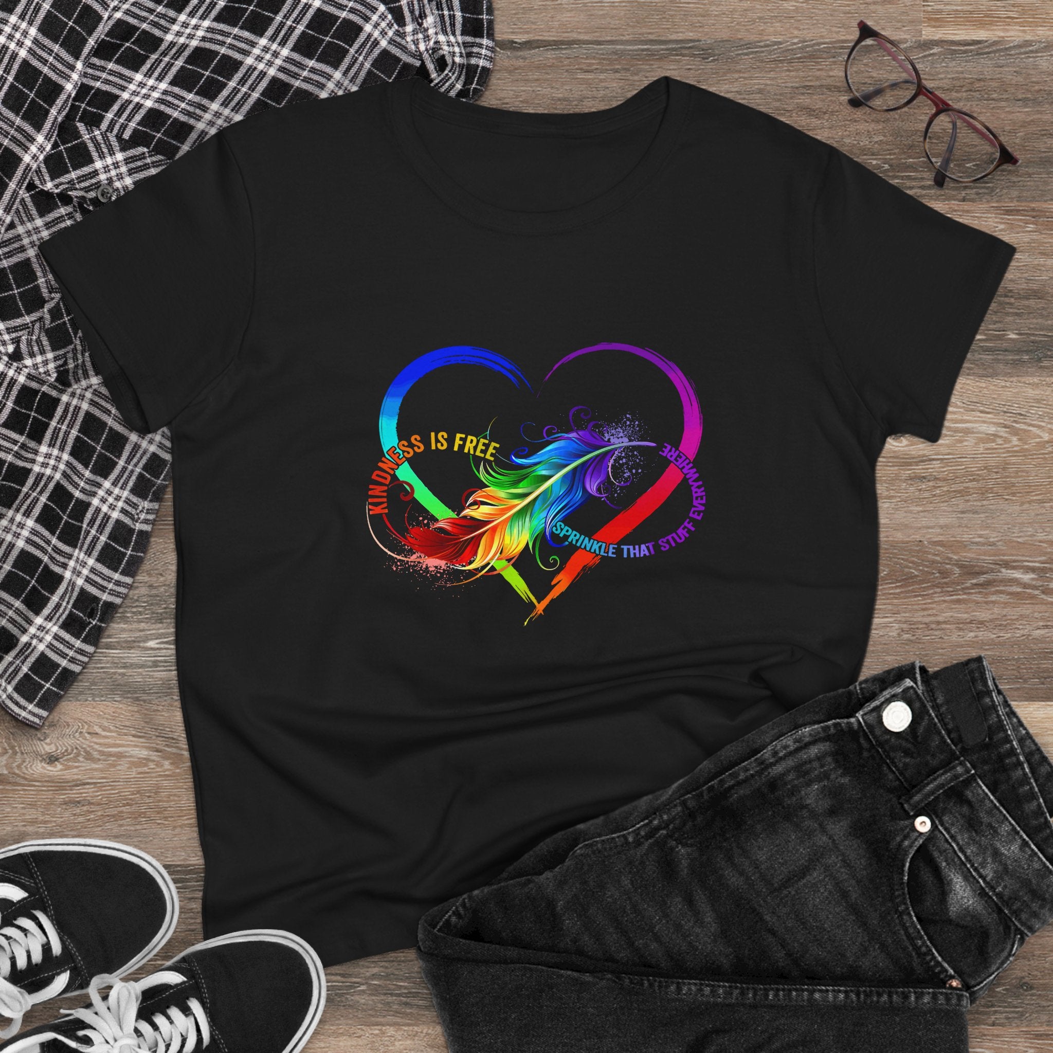Rainbow Feather Heart Women's T-Shirt.