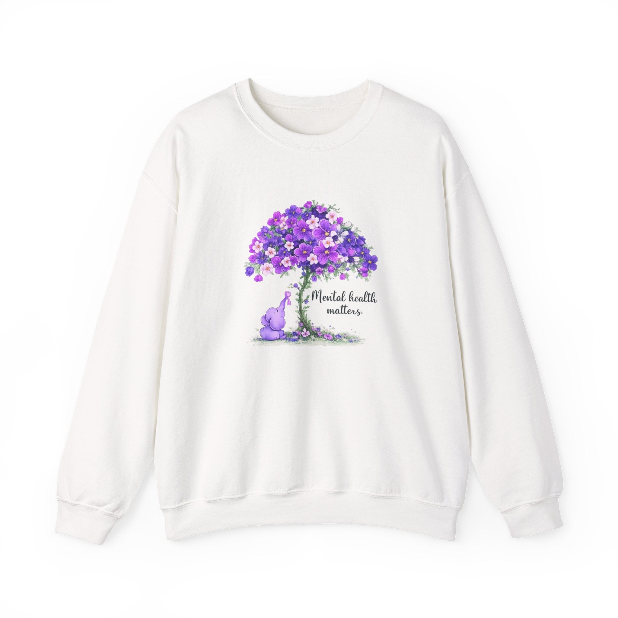 Purple Floral Tree & Cat Crewneck Sweatshirt.