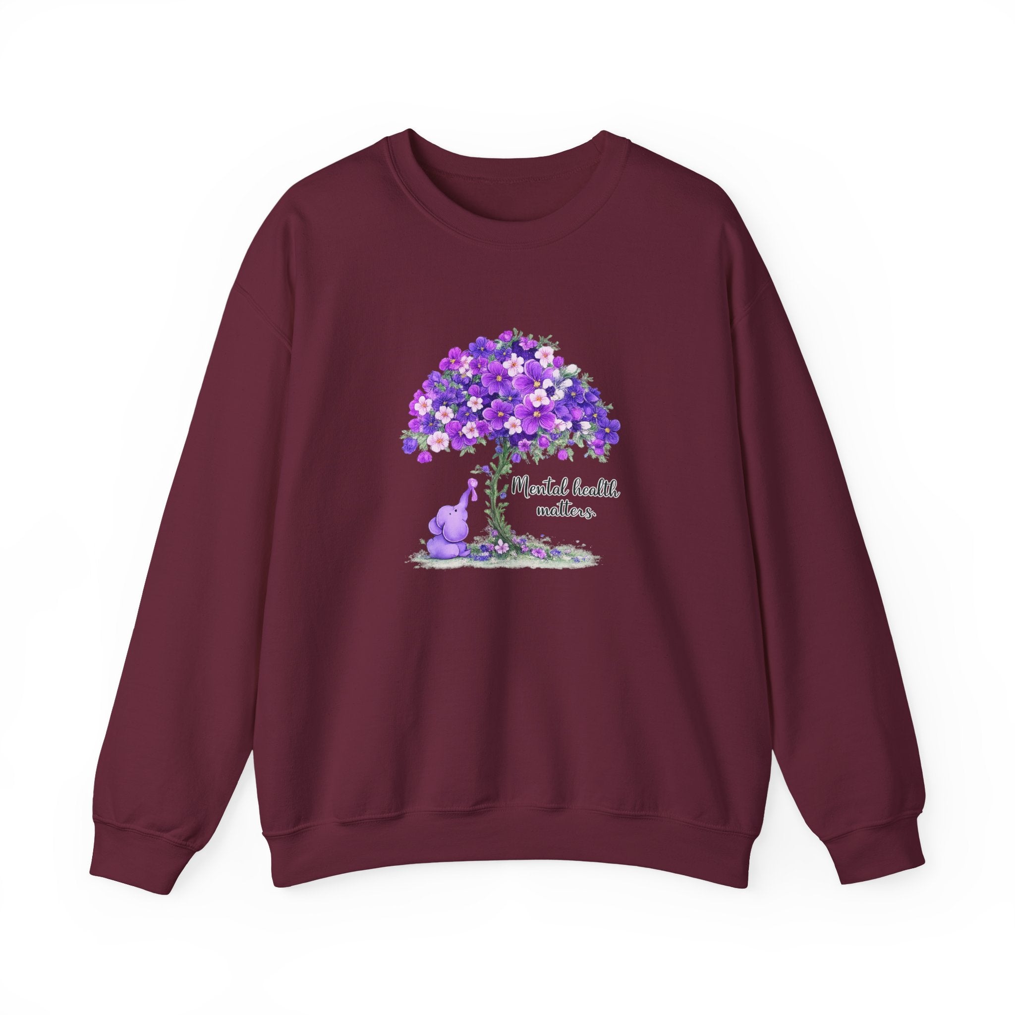 Purple Floral Tree & Cat Crewneck Sweatshirt.