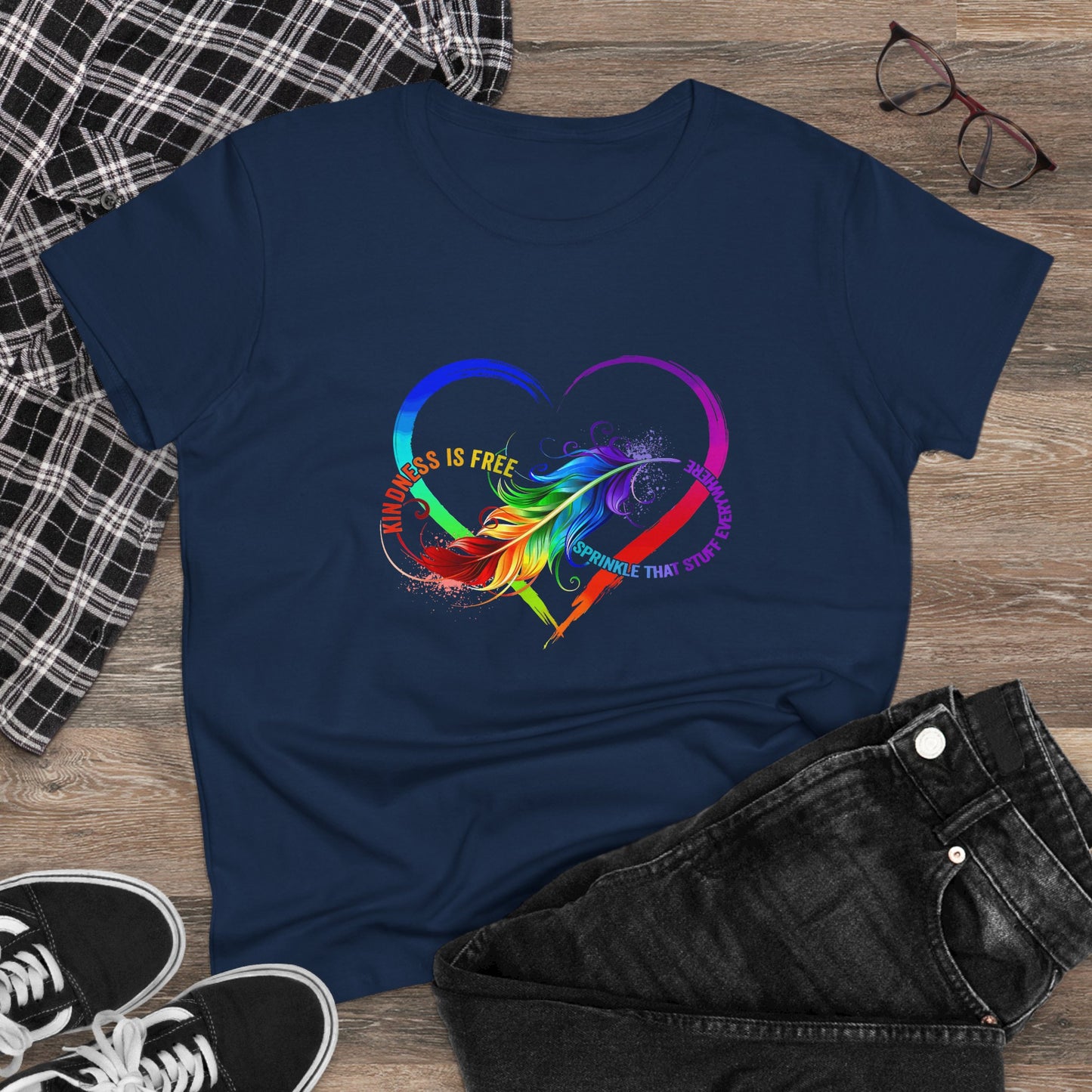 Rainbow Feather Heart Women's T-Shirt.