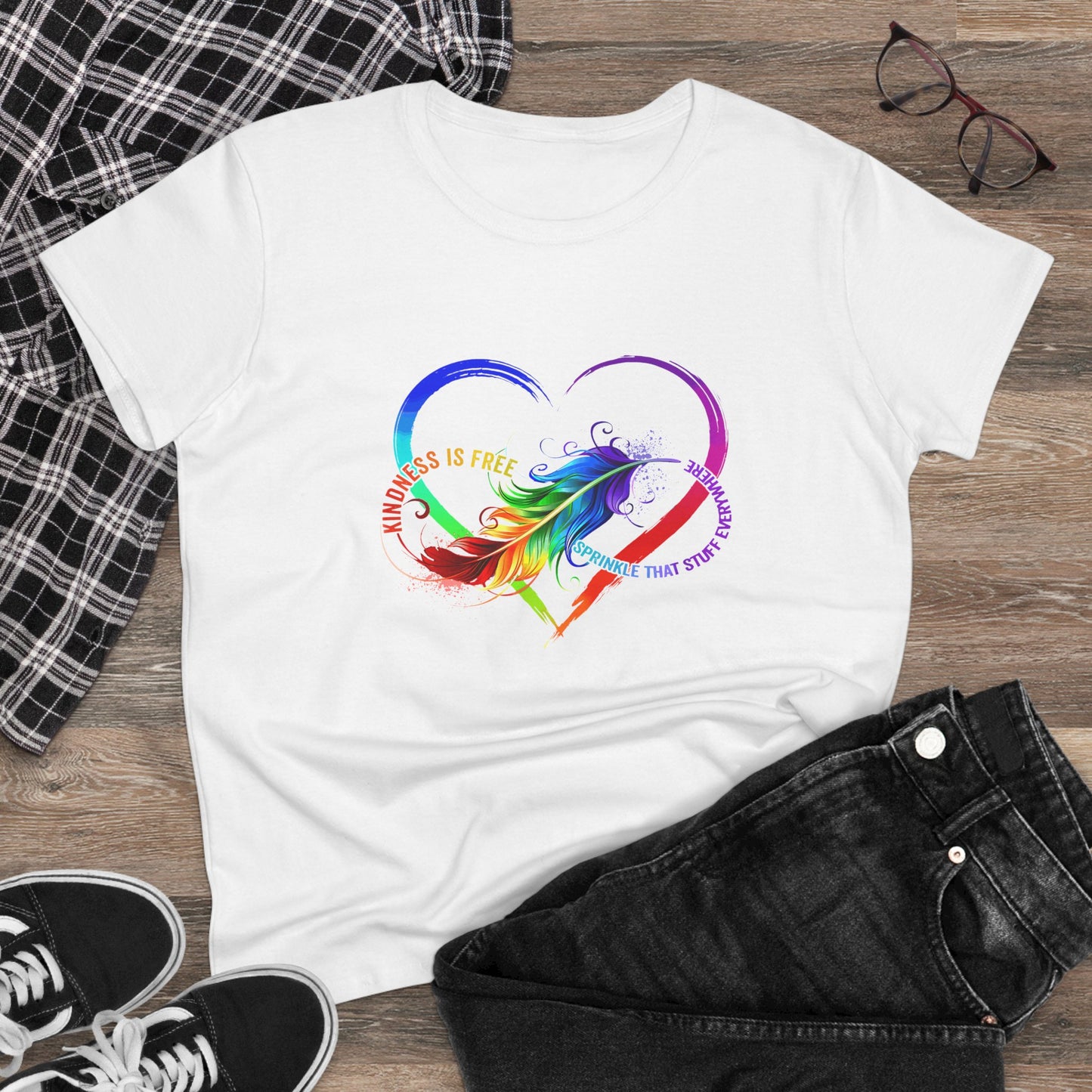 Rainbow Feather Heart Women's T-Shirt.