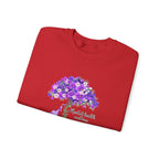 Purple Floral Tree & Cat Crewneck Sweatshirt.