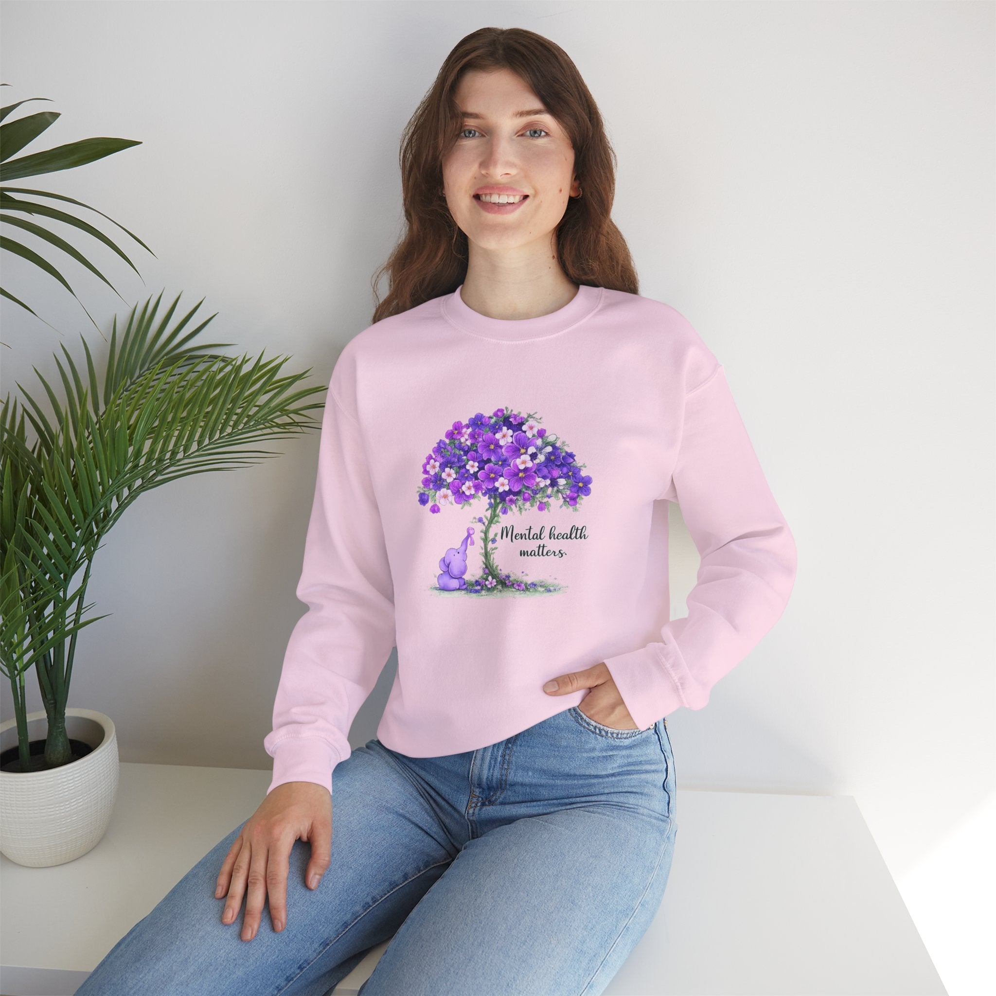 Purple Floral Tree & Cat Crewneck Sweatshirt.