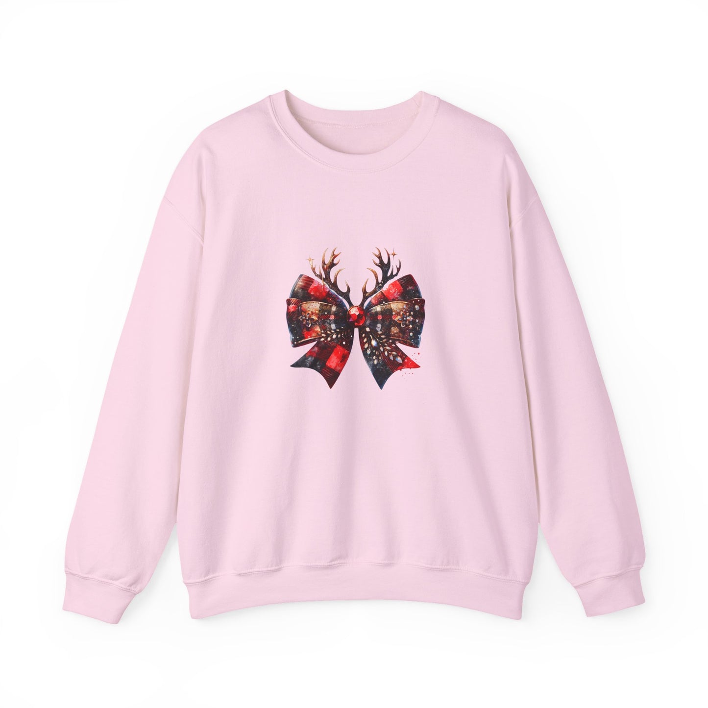 Crewneck Sweatshirt with Festive Reindeer Bow Graphic