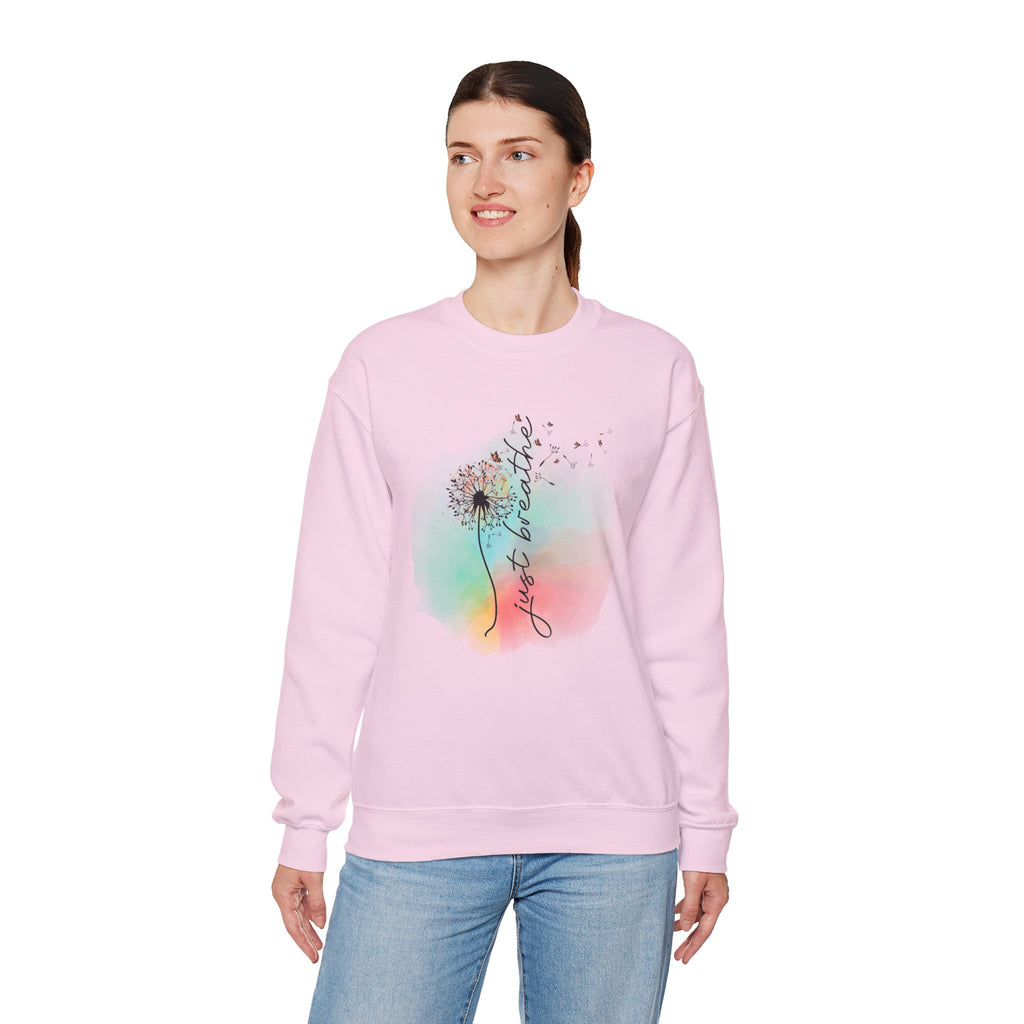 'Just Breathe' Dandelion Watercolor Comfort — Crewneck Sweatshirt