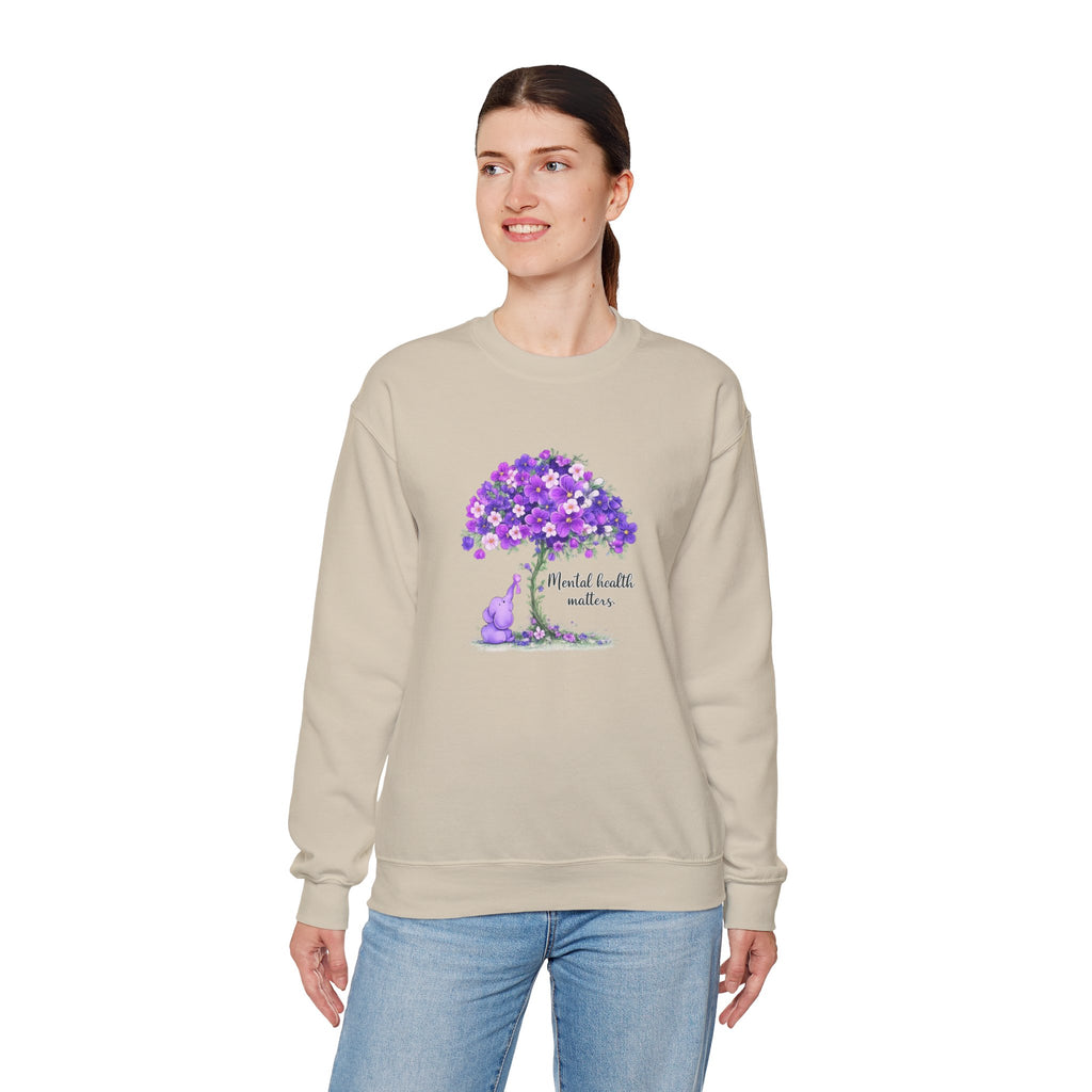 Purple Floral Tree & Cat Crewneck Sweatshirt.