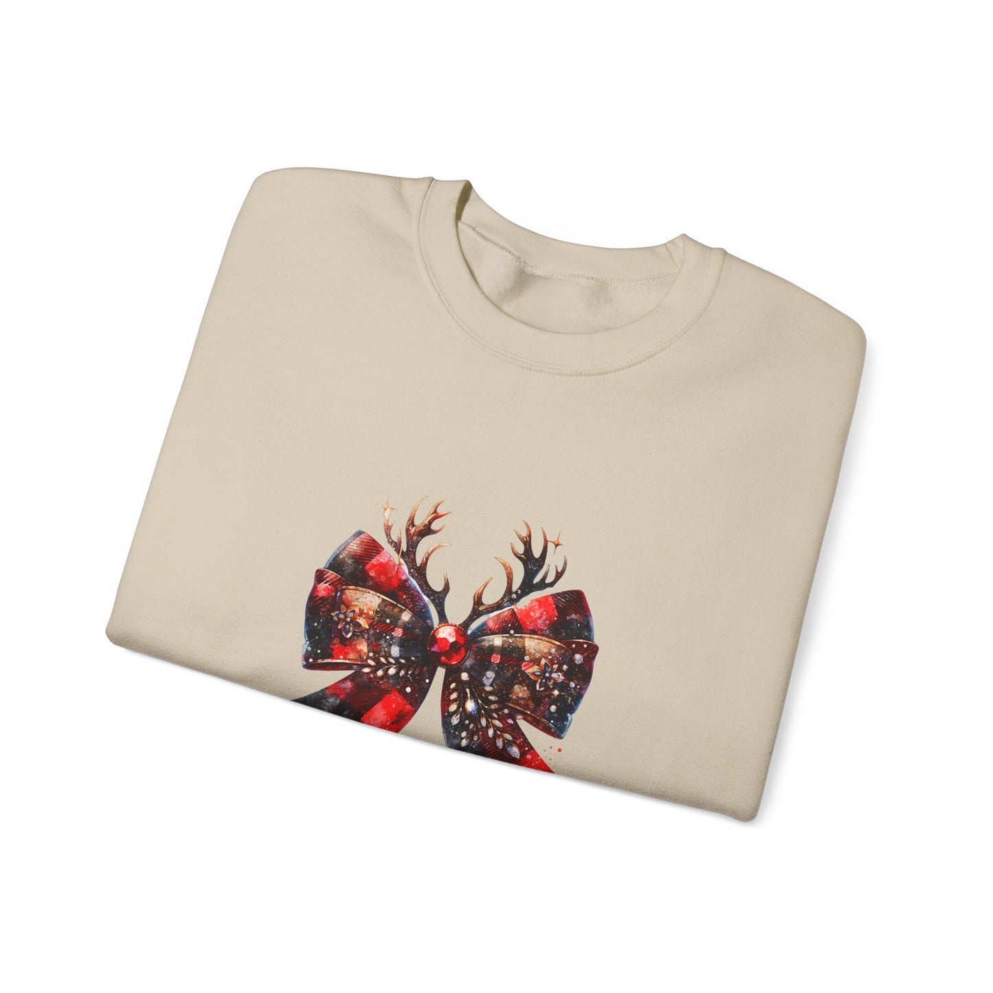 Crewneck Sweatshirt with Festive Reindeer Bow Graphic
