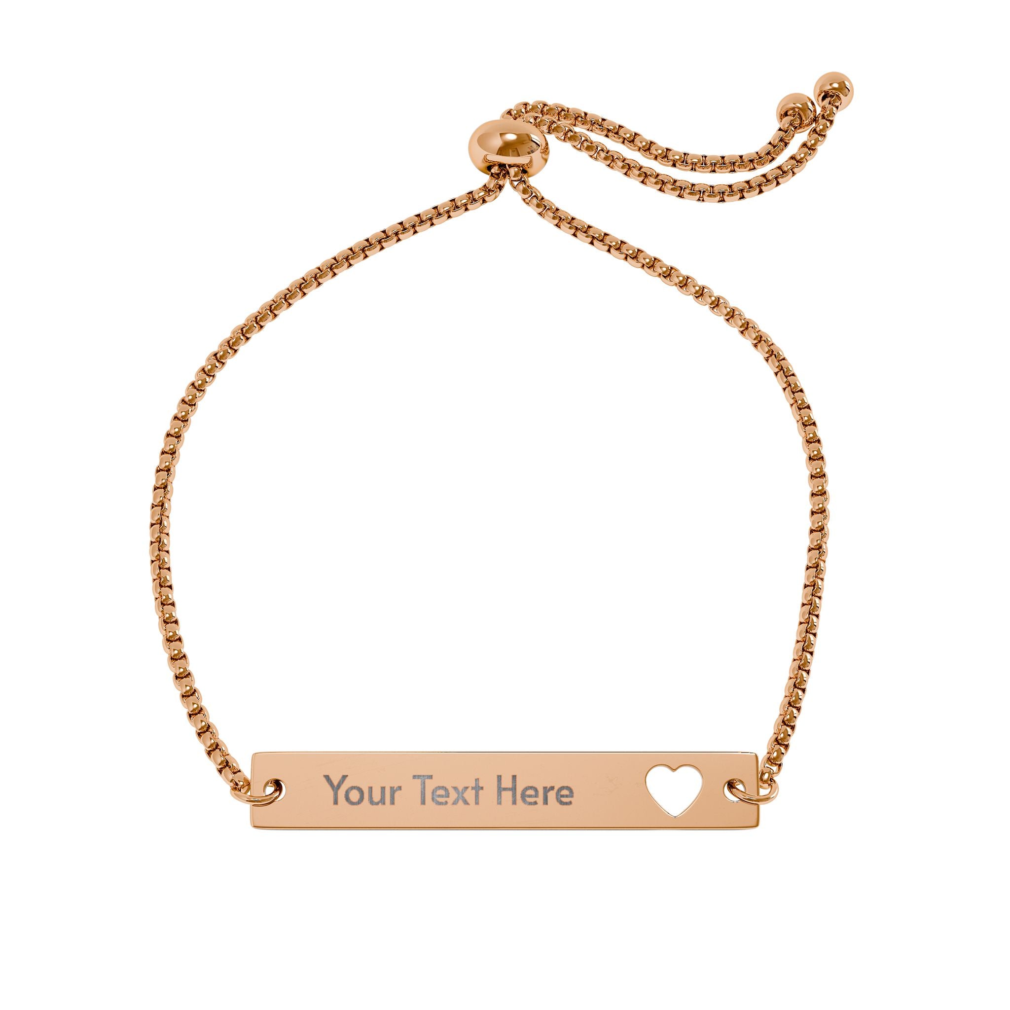 Engravable Heart Cutout Bar Bracelet — Adjustable Personalized Name Bracelet (Gold/Rose Gold)