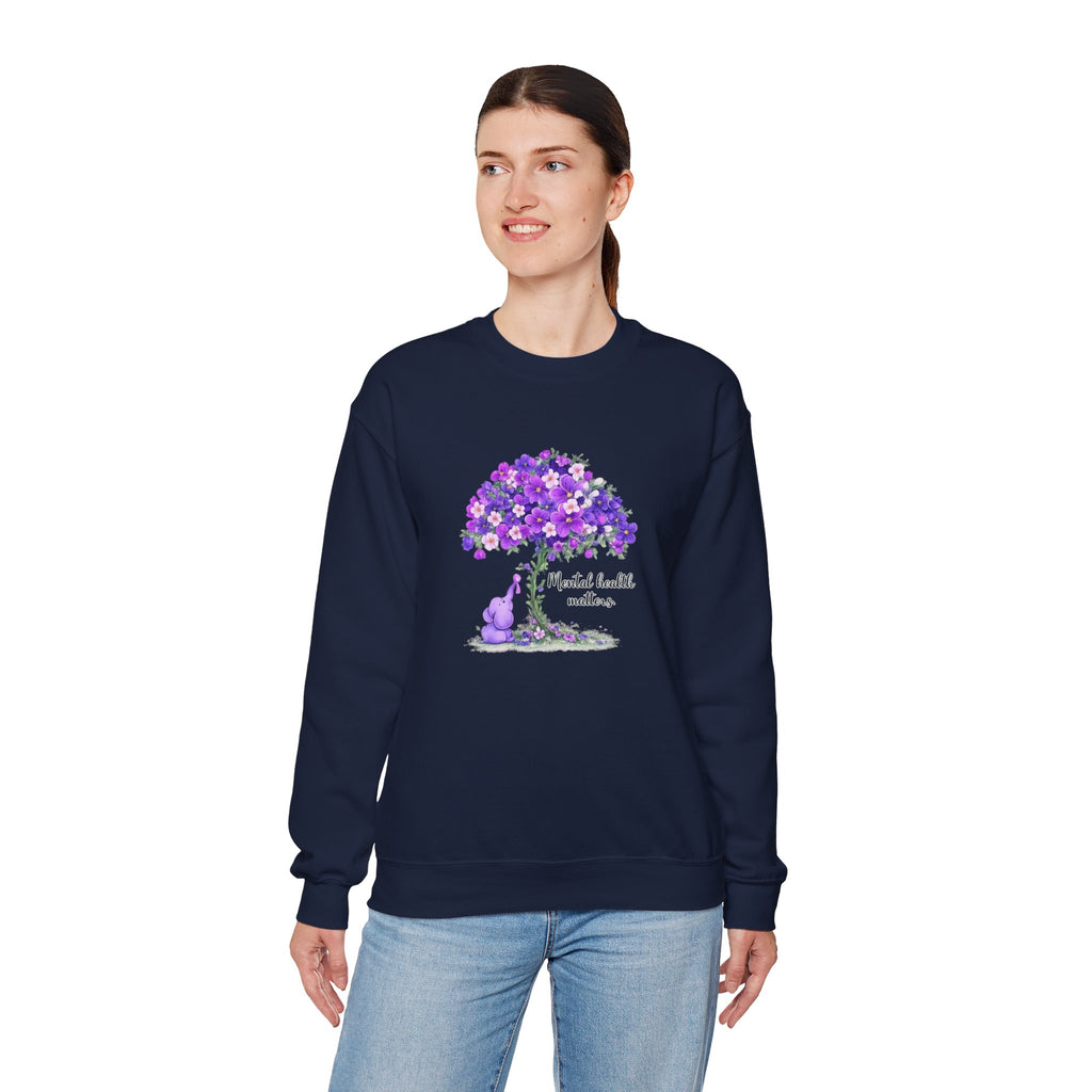 Purple Floral Tree & Cat Crewneck Sweatshirt.