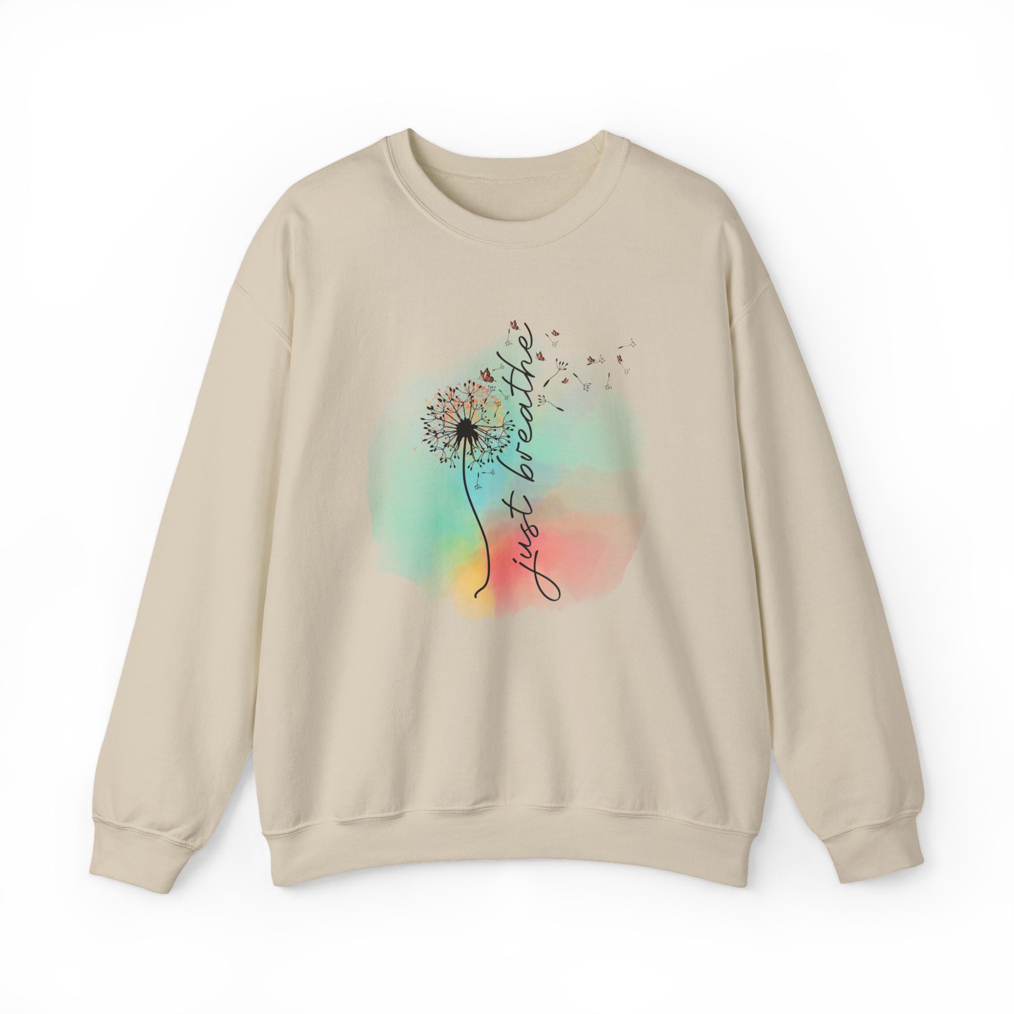 'Just Breathe' Dandelion Watercolor Comfort — Crewneck Sweatshirt