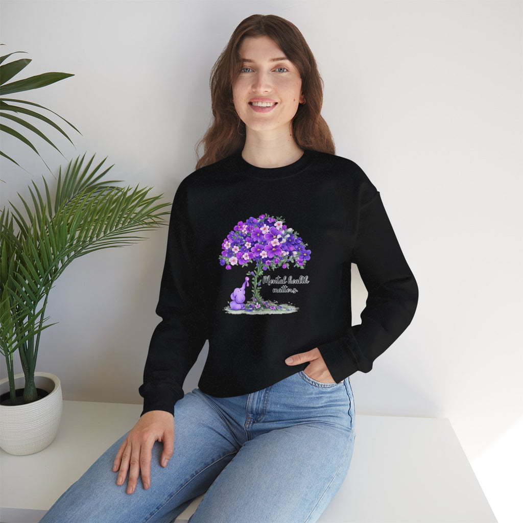 Purple Floral Tree & Cat Crewneck Sweatshirt.