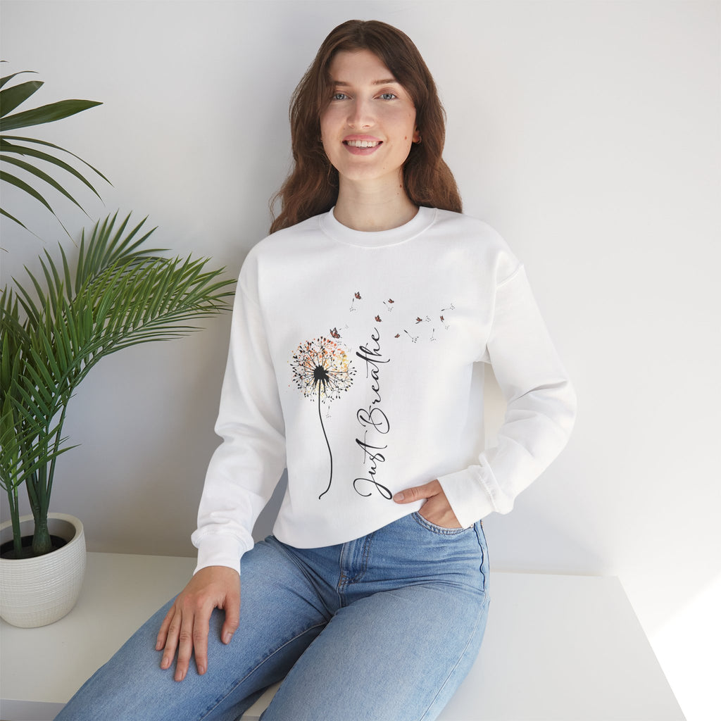 Crewneck Sweatshirt - Dandelion "Just Breathe" Floral Graphic