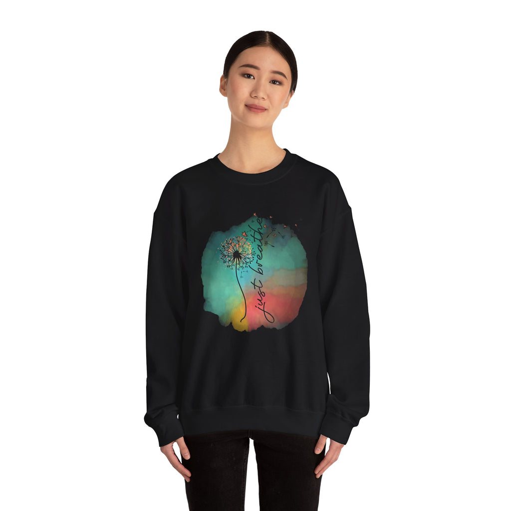 'Just Breathe' Dandelion Watercolor Comfort — Crewneck Sweatshirt