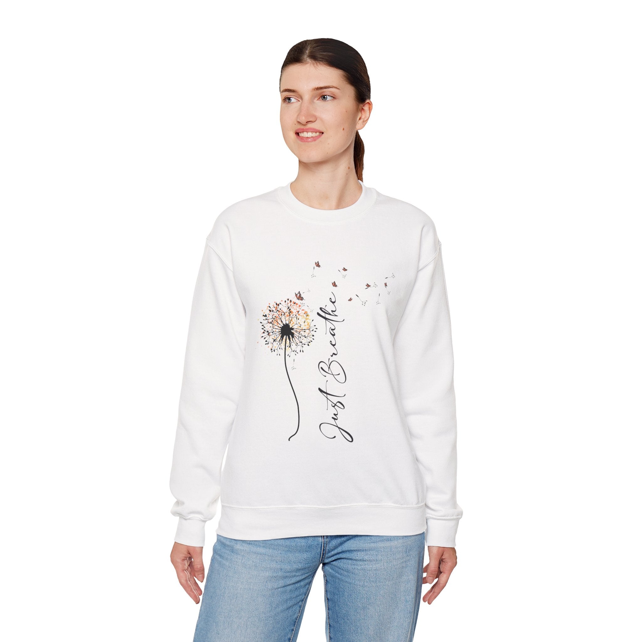 Crewneck Sweatshirt - Dandelion "Just Breathe" Floral Graphic